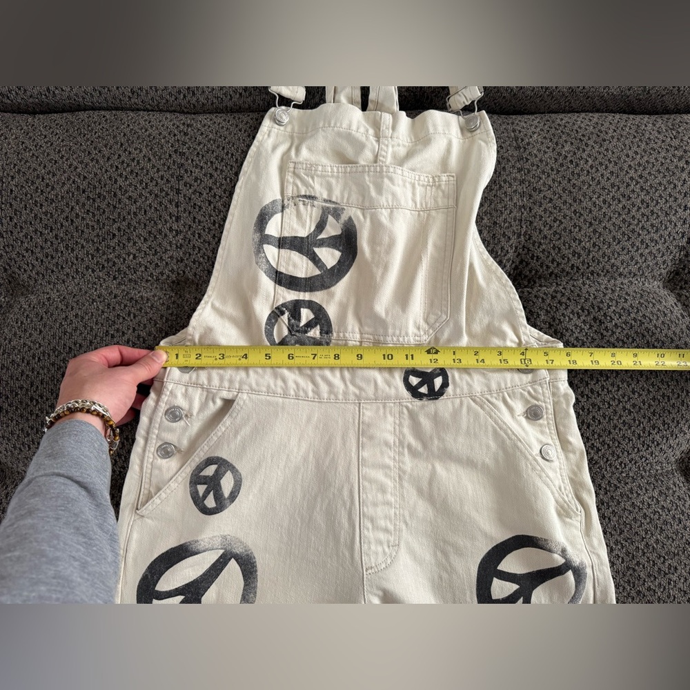 We the Free People Peace Sign Ziggy Harmony Overalls in White Medium Retail $128 - Picture 11 of 16